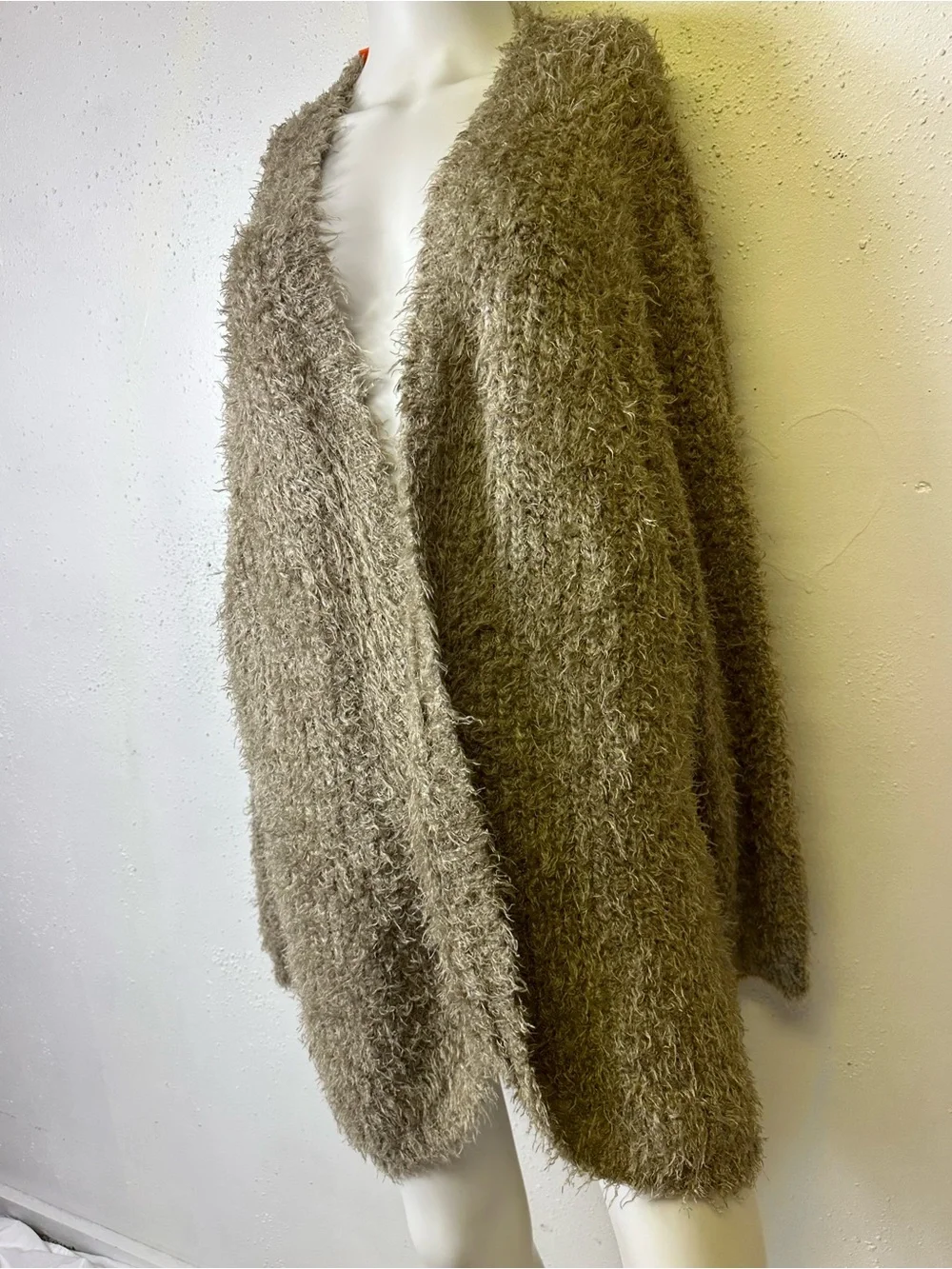 Kensie Taupe Fuzzy Open-Front Women's Cardigan